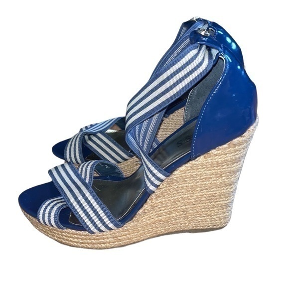 Guess Espadrille Wedges striped straps navy/white 7.5 - Picture 1 of 8